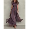 Vintage Effen Kant A-lijn Lange Jurk Dames O-hals Hoge Taille Geplooide Feestjurk Zomer Korte Mouw Wapperende Maxi Jurken