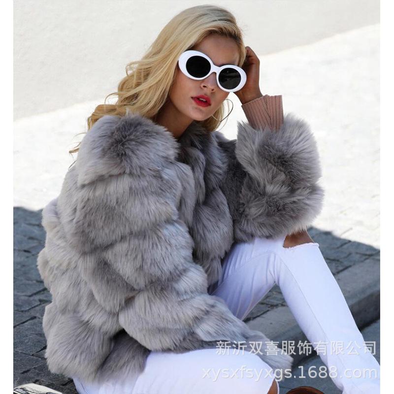 Fur new fashion fox fur imitation fur coat women's Korean version warm slim fur coat