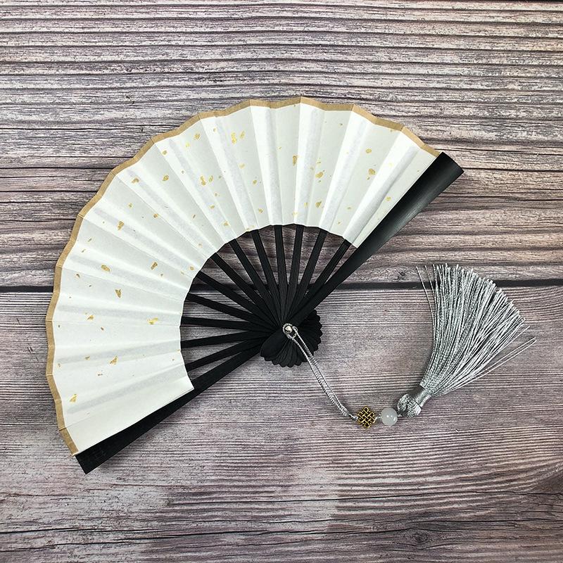 Ventaglio pieghevole mini in carta Xuan verde scuro dorata da 4-6 pollici per calligrafia e pittura