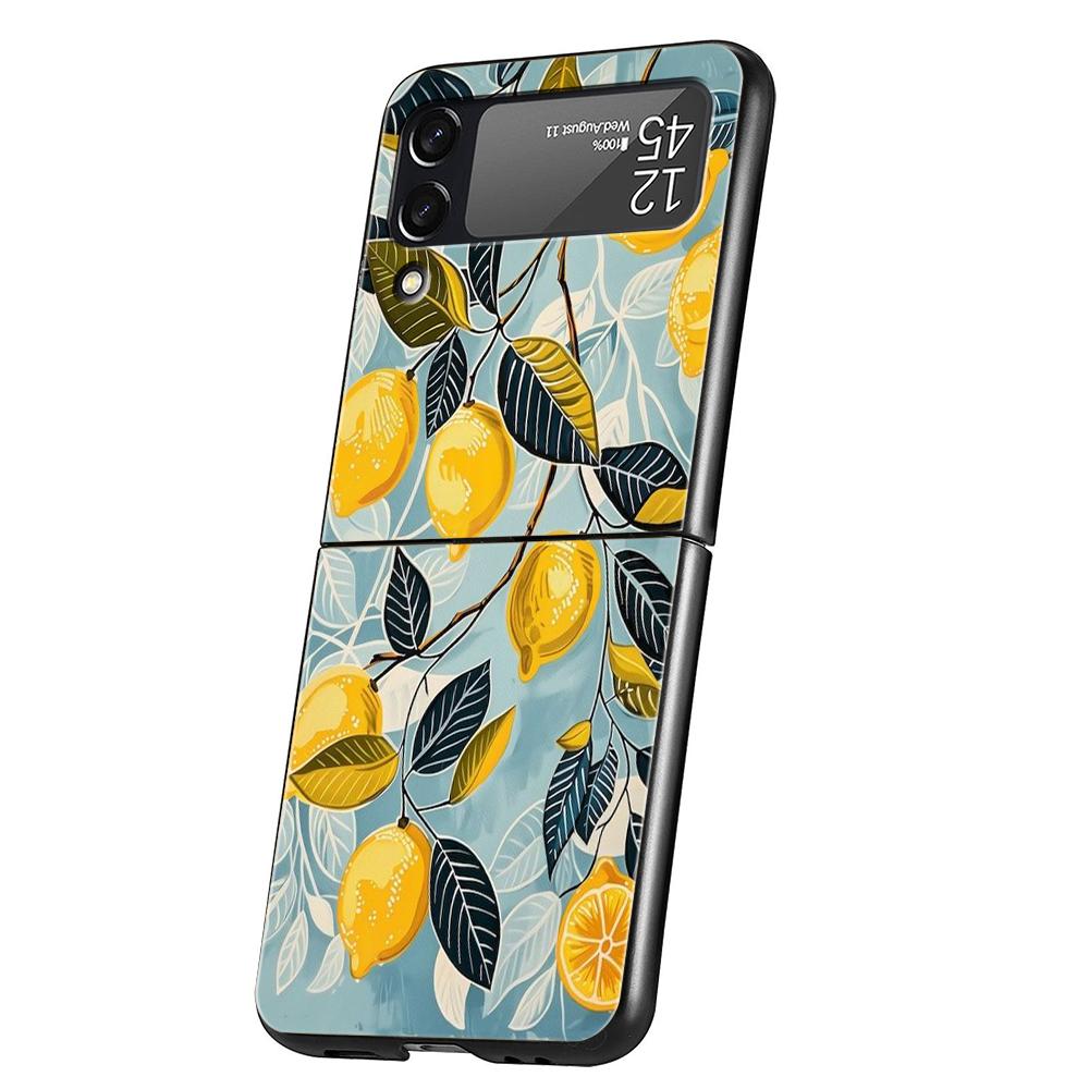 Luxus Handyhülle Für Samsung Galaxy Z Flip 3 4 5 6 Hartes Faltbares PC Für Samsung Z Flip3 Flip4 Flip5 Cover Retro Frucht Zitrone