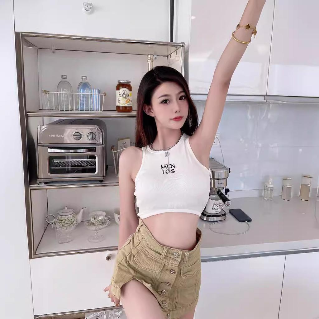 American Spice Girl Style Letter Sexy Vest Women's Slim Slim Crop Crop Crop High Waist Racer Sport Sleeveless Top