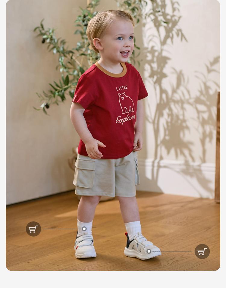 David Bella Children's Short Sleeved T-shirt Summer Outfit New Boys' Pure Cotton Base Shirt Baby Top