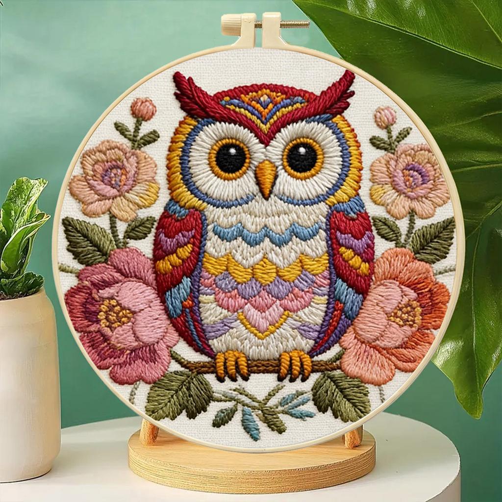 Animal DIY Stamped Embroidery Kit for Beginners Craft Lovers Gift Embroidery Starter Kit with Embroidery Hoop 29x29cm