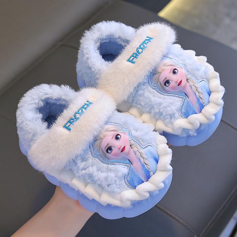 

Эльза Принцесса Плюшевые На подкладке Нескользящие Домашние Хлопковые Тапочки для Девочек 30/31 (Fits 17CM Foot)