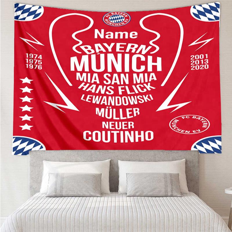 Custom Name Bayern Munich Print Tapestry, Backdrop, Easy Setup, Ideal for Bedroom, Office & Living Room, with Aesthetic Wall Hanging Decor.