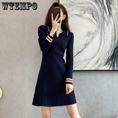 Spring and Autumn Women's Dress POLO Neck Small Fragrance Long Sleeve Knitted Dress Slim Fit Casual Wear Woolen Dress