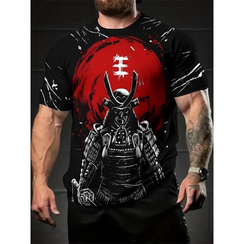 3D tričko s potiskem Válečník Samuraj Pánské módní tričko s kulatým výstřihem a krátkým rukávem s grafikou