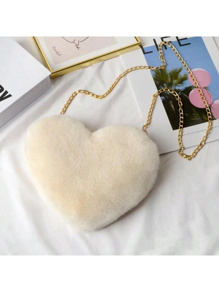 Fur Chain Plush Bag Cross-body Bag Peach Heart Heart Bag Valentine's Day Birthday Gift Bestie Handbag Purses and Handbags