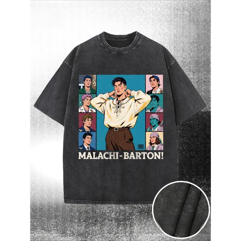 

European Size Washed, Vintage Style Graphic Design Featuring a Central Figure And Colorful Comic Portraits, Oversized Casual Fit, High-Quality Batik S чёрный