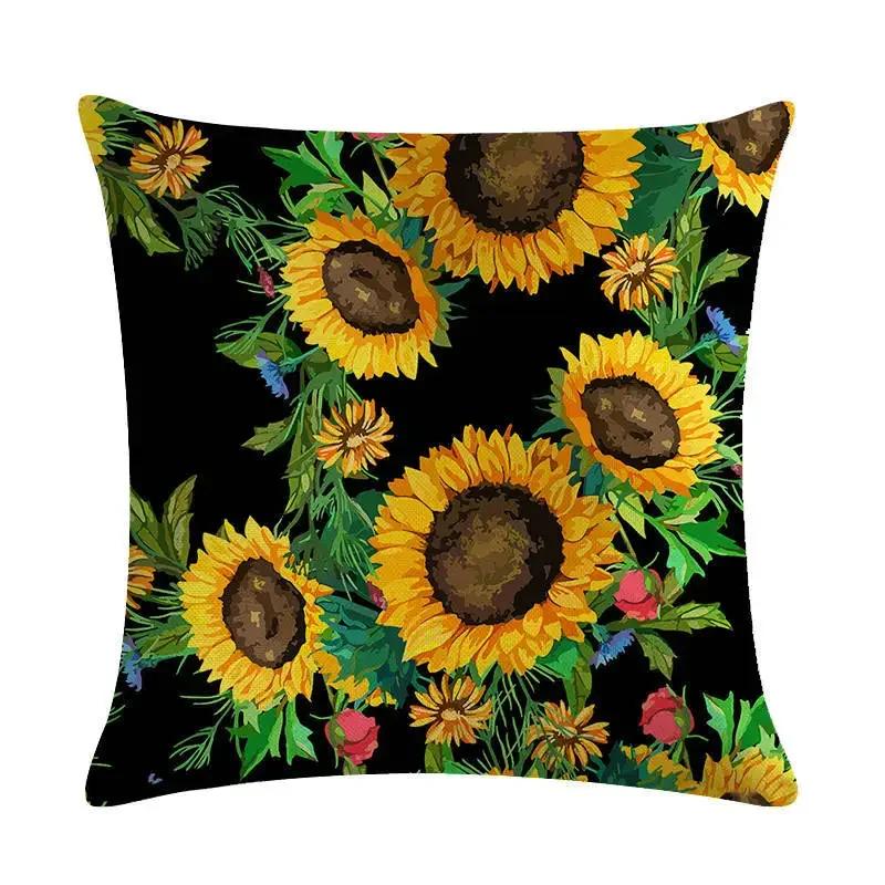 New 45*45Cm Yellow Sunflower Pillowcase Linen Pillowcase Home Sofa Decorative Cushion Cover
