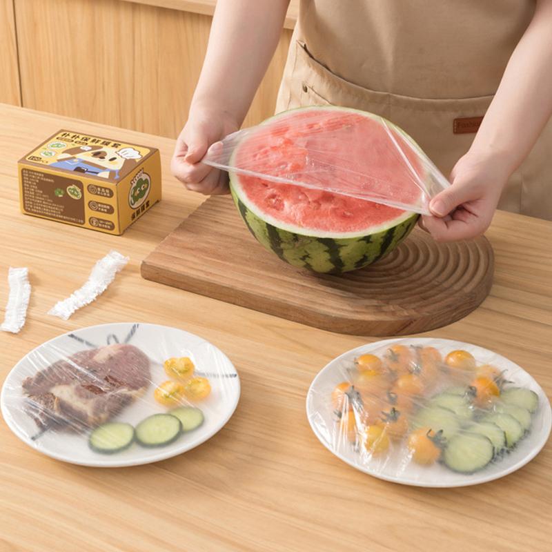 100 Stück/Box Einweg-Frischhaltefolienabdeckungen in Lebensmittelqualität Kühlschrank-Reste-Frischhalteabdeckungen Können aufgehängt und abgenommen werden