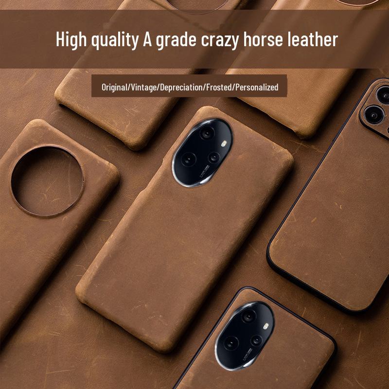 Echtes Rindsleder Halbschalen-Etui für Honor 100/100Pro