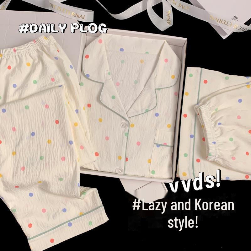 Sommerlicher Pyjama aus Baumwolle mit Blumenmuster: Dreiteiliges Kurzarm-Set im japanischen Stil für Damen – süße Homewear im Stil der Internet-Prominenten.