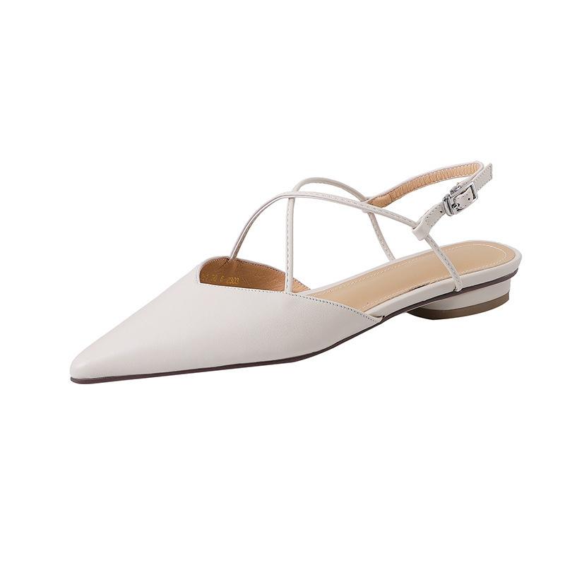 

Sandals women s 2025 summer new bag head versatile cross belt one-word buckle pointed back empty single shoes beige silver 35