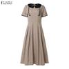 ZANZEA Women Casual Doll Collar Summer Short Sleeve Elegant A-line Dress