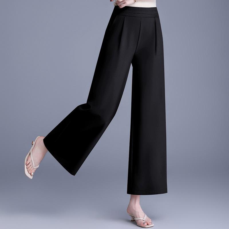 Elastic High-Waist Wide-Leg Pants for Middle-Aged and Elderly Women - Spring/Summer Slimming, Loose, Long Style