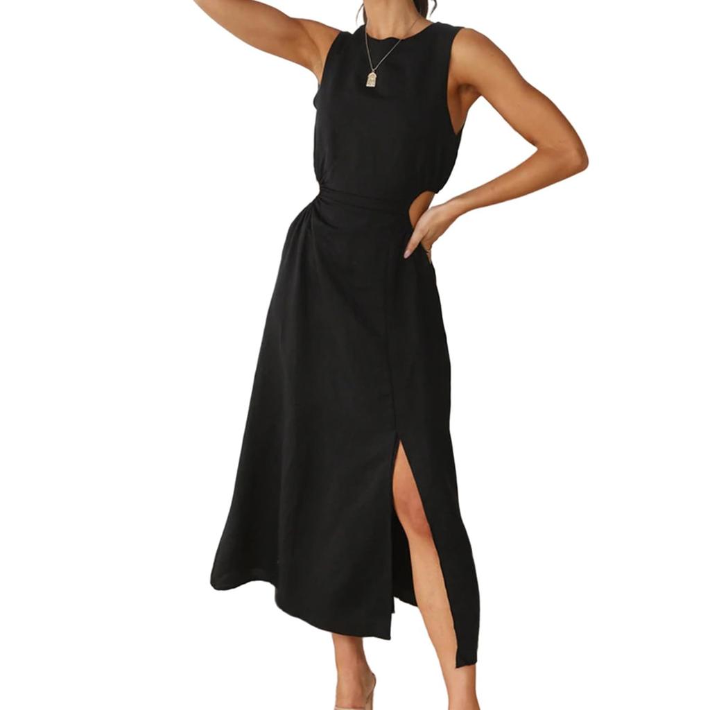 Women's Color Sleeveless Slim Fit Fashionable Long Dress