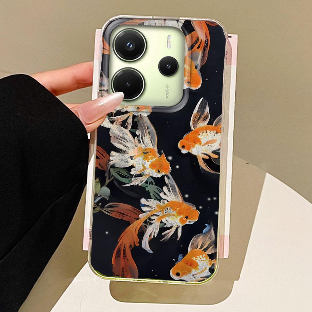 Luckly Koi Goldfish Red Carp Phone Case for Xiaomi Redmi 13C 14C A5 A3 A4 A3X A1 A2 Note 14 13 12 11 11S 10 Pro Shell Back Cover