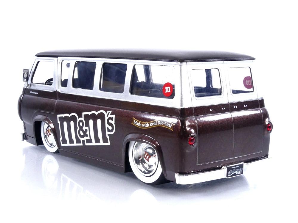 1965 Ford Econoline Car with Red Toys for Kids and Adults M&M's 124 Die-cast Figure,