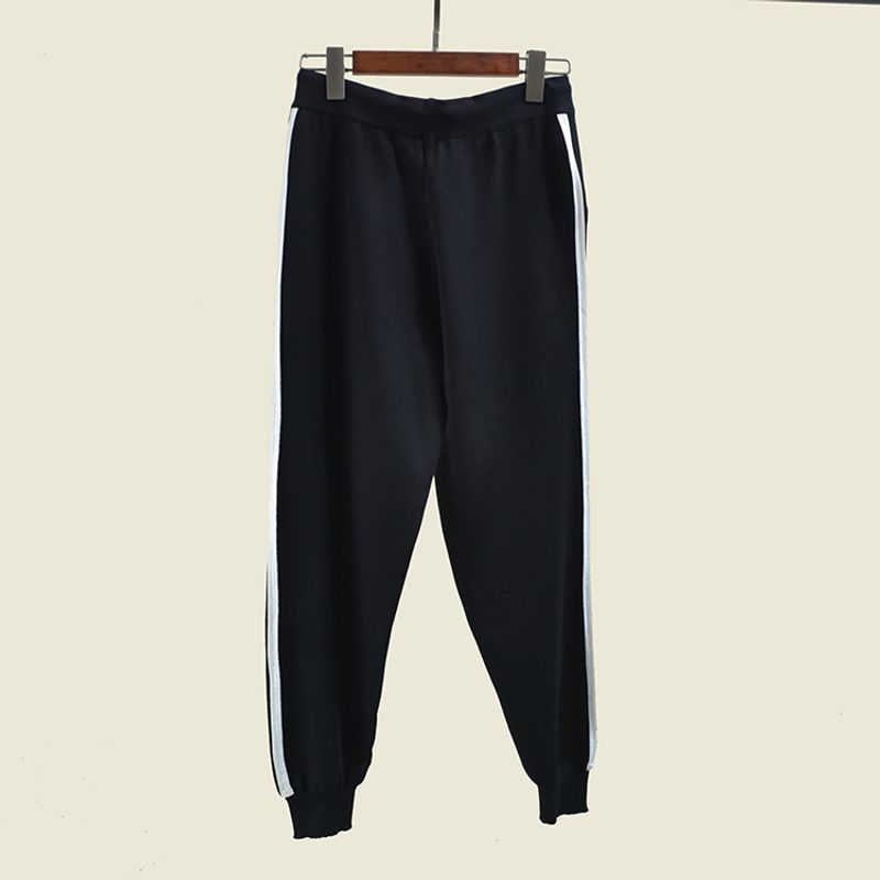 

Xiao Bian Recommended Black and White Color Matching Korean Style Ankle-Tied Casual Pants Black One size