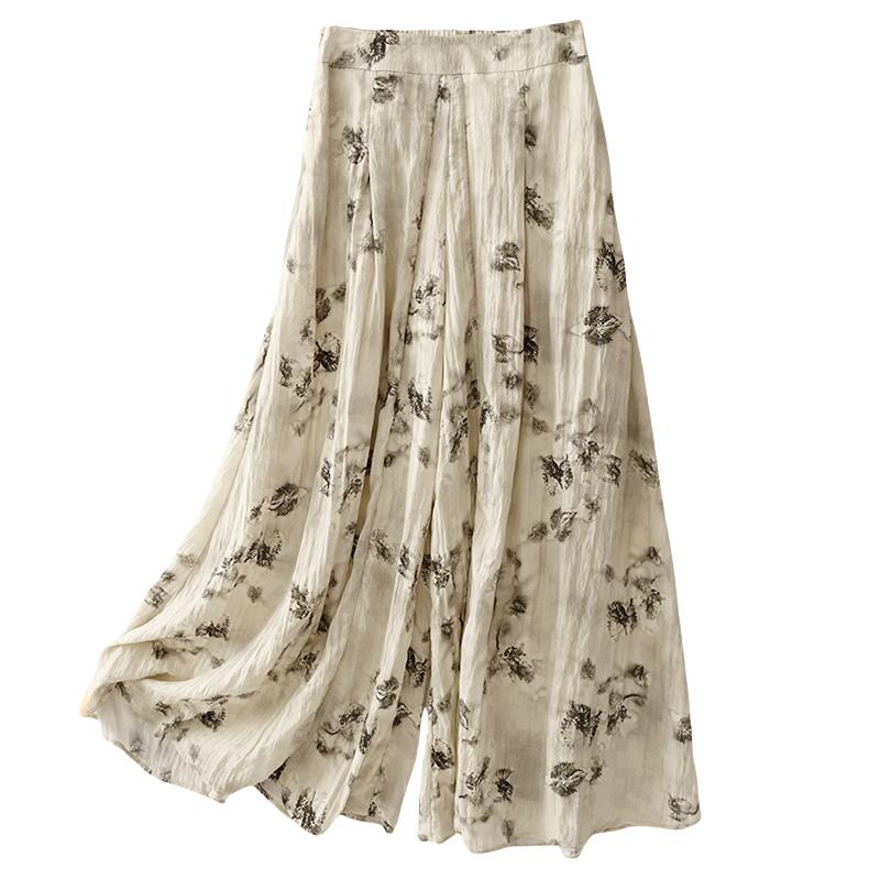 DIMANAF Summer 2025 Plus Size Women Vintage Loose Wide Leg Pants Basic Elastic High Waist Printing Pants Casual Long Trousers