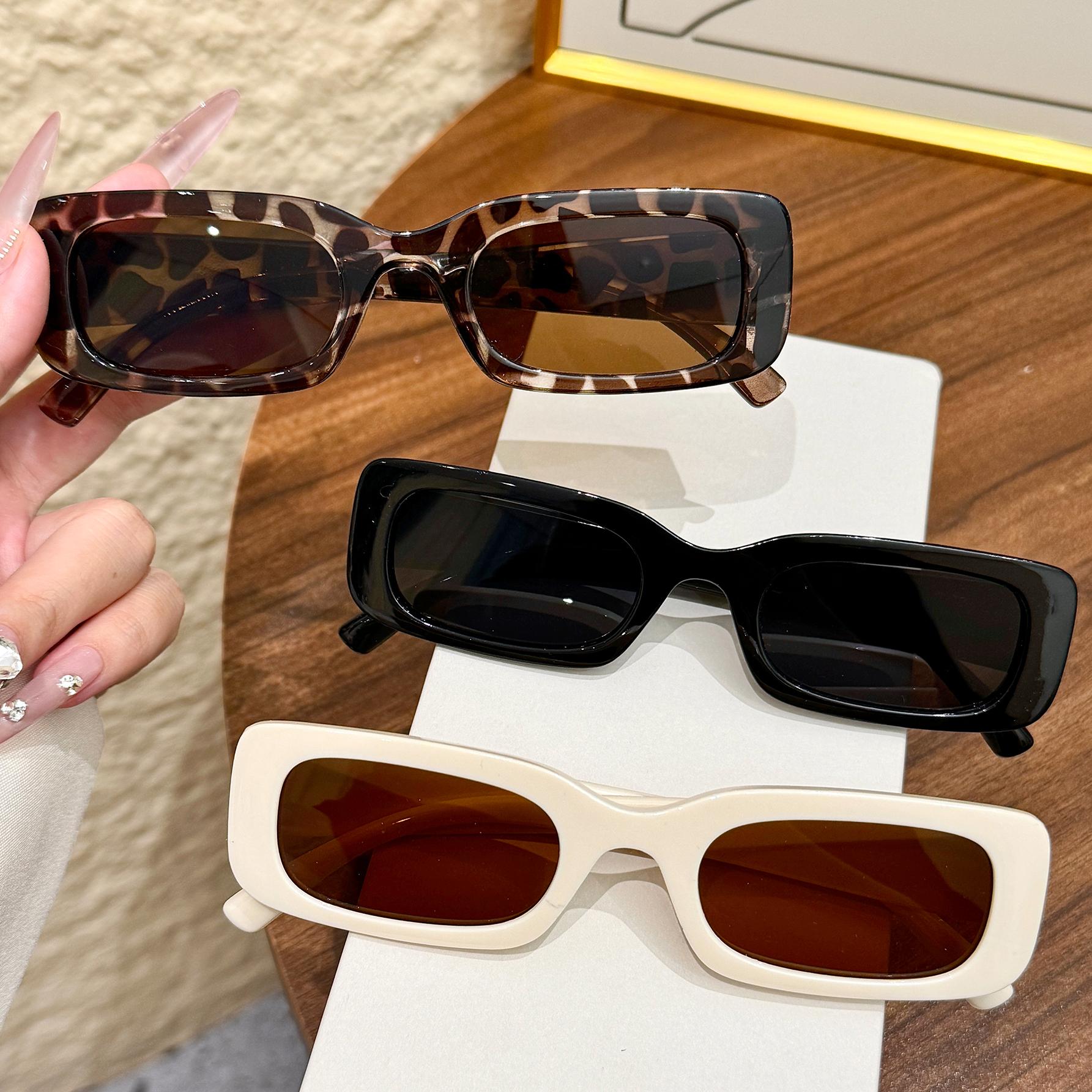 

3Pcs Fashionable Rectangular Glasses with a Retro and Trendy Vibe, Suitable for the Beach, Outdoor Activities, and Street Style