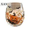 Festive Beverage Cups Halloween Glass Tumbler, Embossed Pumpkin Ghost Cat Bat Drinking Glass, Kitchen Counter Decor Spooky Stemless Cups, Seasonal
