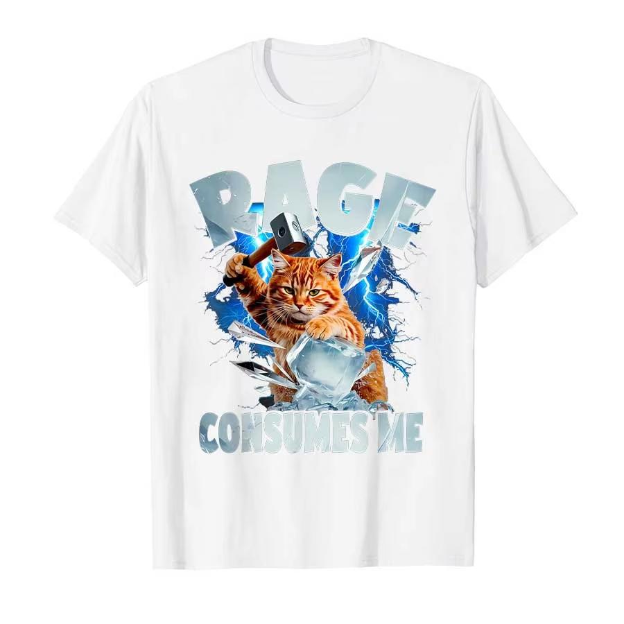 Rage Consumes Me Absurd Cat Meme Tshirt For Unisex Women Cotton T Shirts Short Sleeve Tops