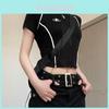 Sexy Splice T Shirt For Women With Stand Collar Summer Slim Fit Top For Streetwear