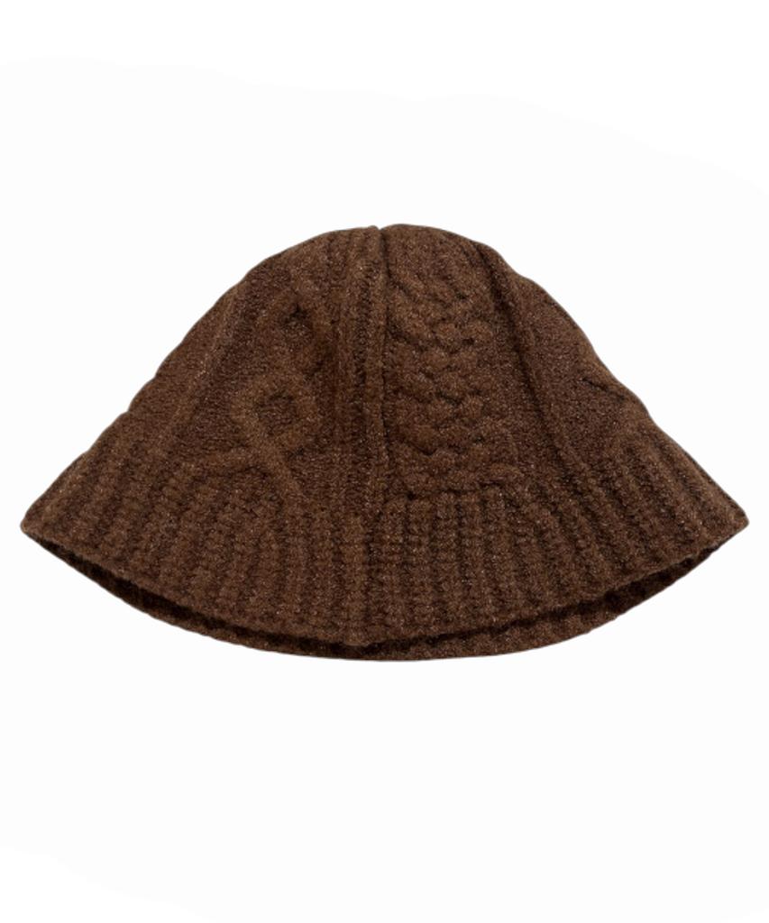 SK8ER ROCK Cable Knit Cross Bucket Hat ((Brown))