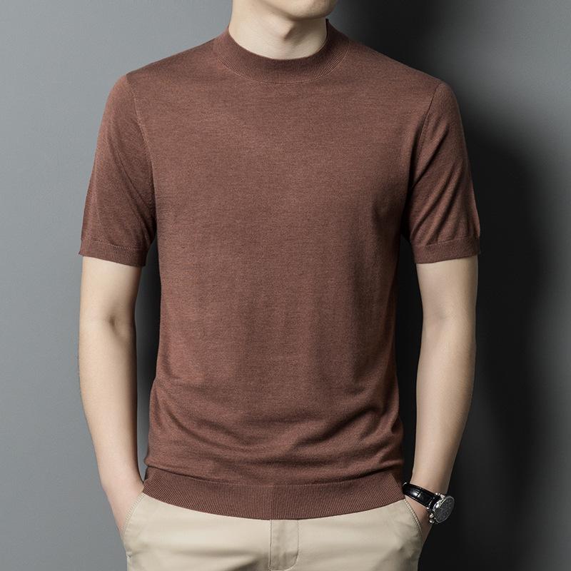 New Autumn Semi-turtleneck Knitted Short-sleeved Sweater Men's Business Fashion Casual Half-sleeved Wool Bottoming Shirt Men's Clothing