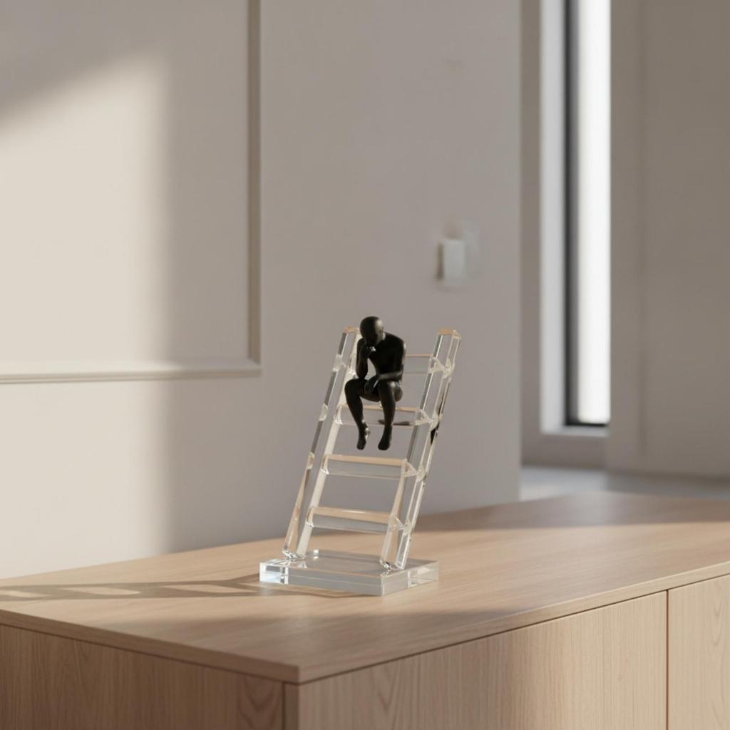 Statue with Crystal Glass Stairs Modern Thinker Figurine Minimalist for Entryway