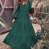 Yousheng Femmes Printemps Automne Robe Col Rond A-ligne Col en V Plissée Manches Longues Couleur Unie Grande Balançoire Rencontres Shopping Vacances Maxi Robe