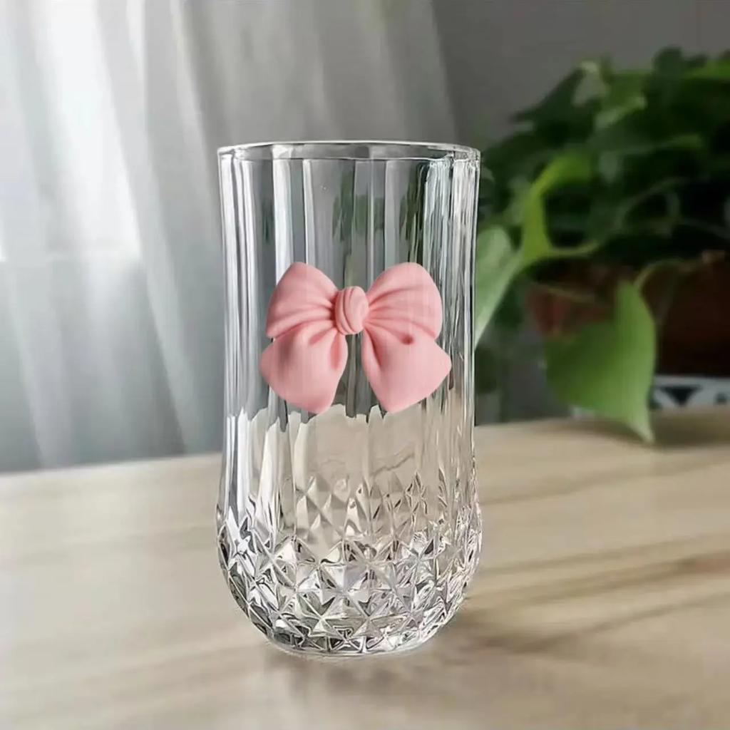 Nordic Style Court Goblet Niche Design Bow Decoration Glass Simple Household Whisky Glass Beverage Juice Dessert Cup Drinkware