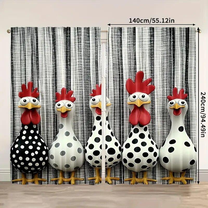 2pcs- Retro chicken pattern - Printed curtains, window decorations, home decorations, room decorations