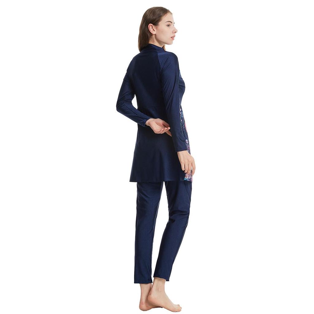 Women Printing Swimwear Muslim Bathing Suit with Cap Long Sleeve Swimsuit Full Coverage Swimming Suit 3 Pieces Sun Protection