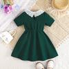 Girls Sweet Butterfly Lace Doll Collar Solid Color Dress Summer Children Fashion Casual Dress