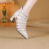 Pointed Toe Hollow-out Baotou Sandals Summer New Block Heel Temperament Roman High Heel Women's Shoes