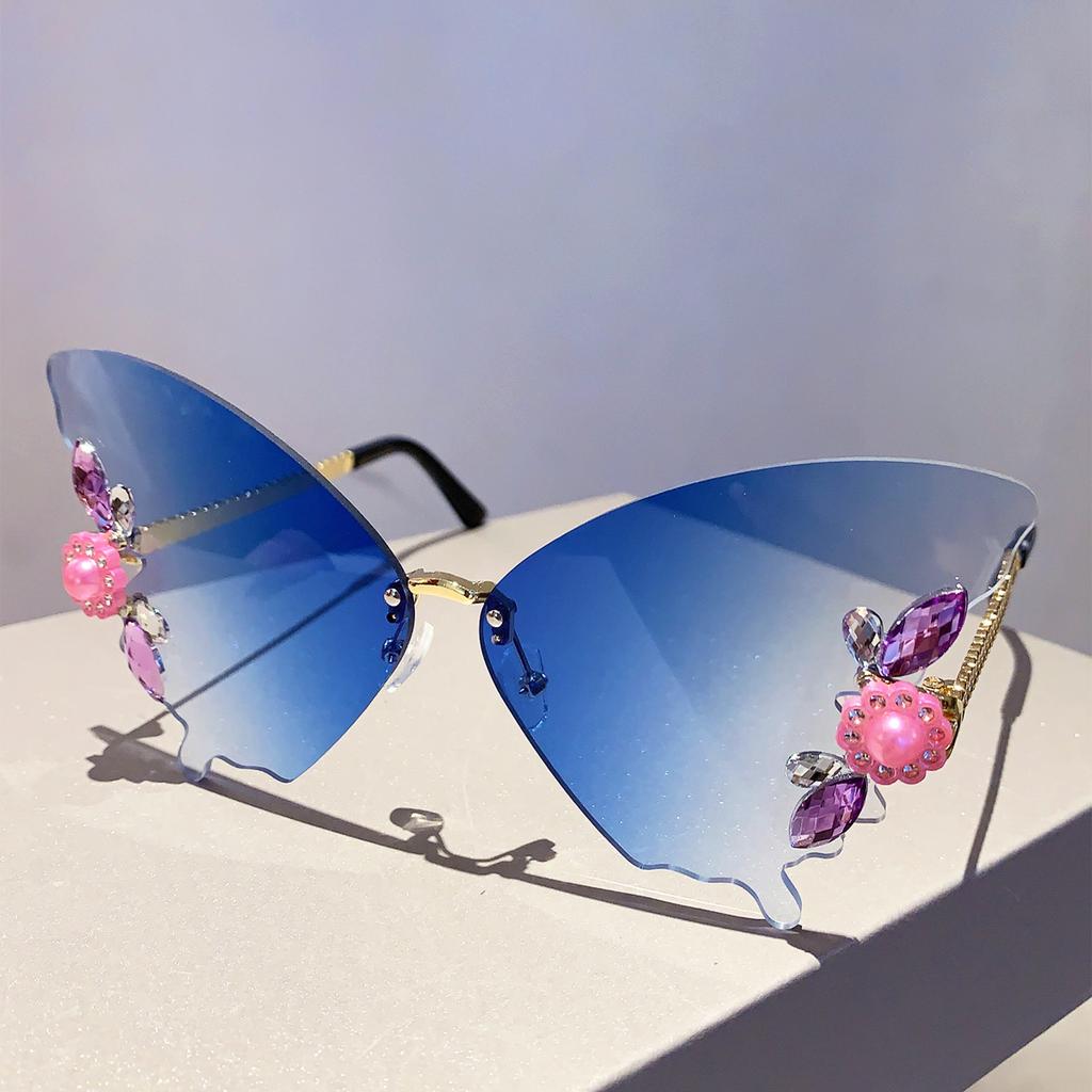 Rimless Butterfly Designer Shades Fashion Crystal Gradient Sunglasses Oversize Decoration Party Women's Sun Glasses