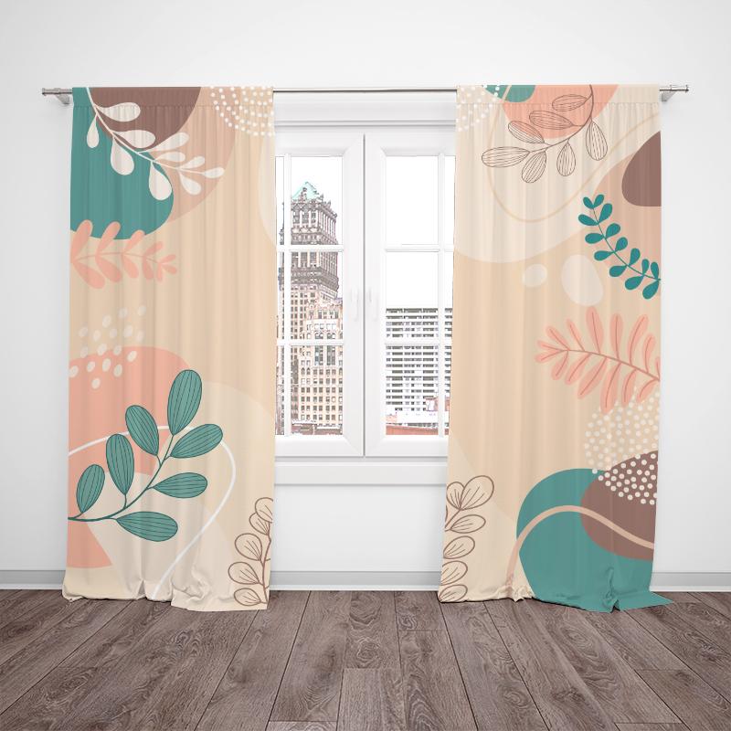 2 SZTUKI- Prosta zasłona z nadrukiem zielonych roślin - Materiał poliestrowy - odpowiednia do sypialni, salonu, gabinetu, przestrzeni prywatnej