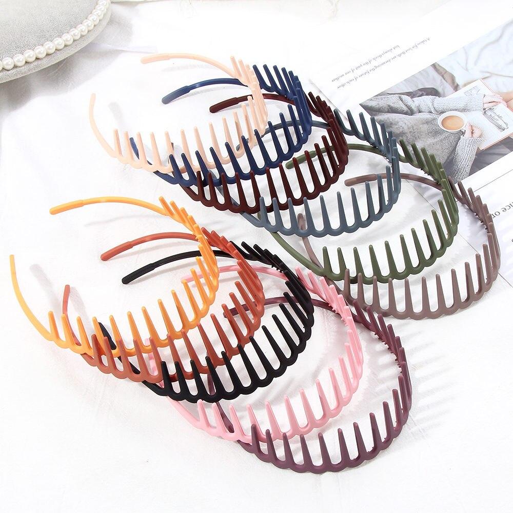 Simple Solid Color Wave Hair Comb Hairband Headband Hair Hoop Bezel with Teeth Hair Accessories for Women