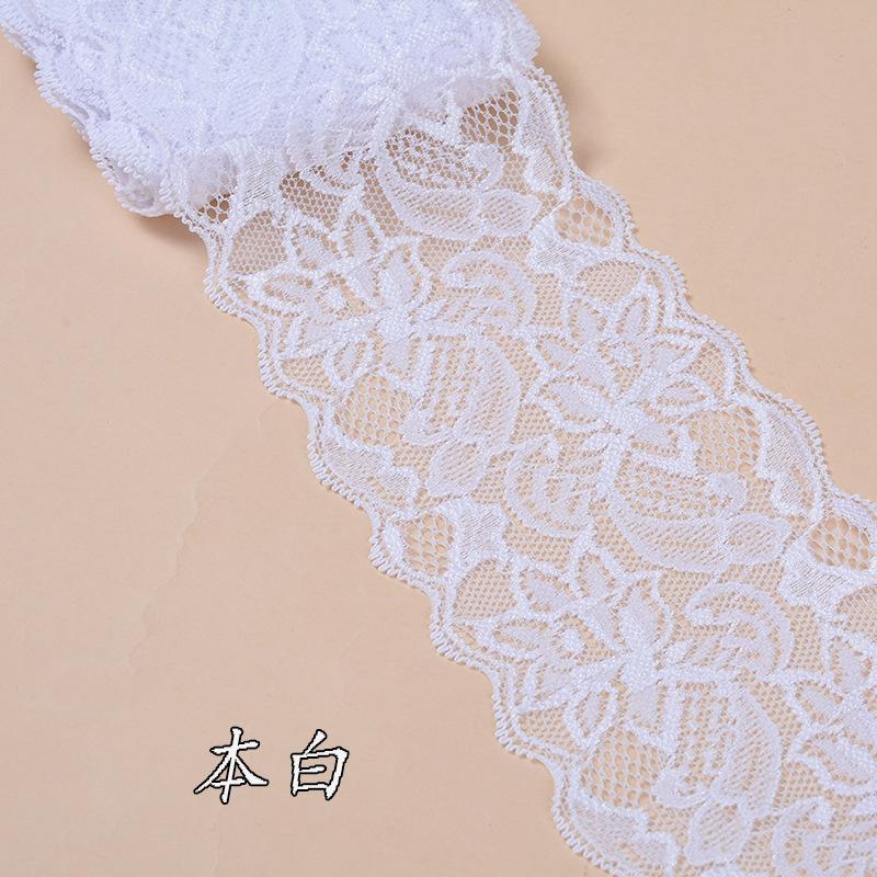 Buntes elastisches florales Spitzenband DIY Bekleidung Nähstoff 8cm breit Schwarz Weiß Rot Rosa Blau Lila Grün Gelb Spitzenband