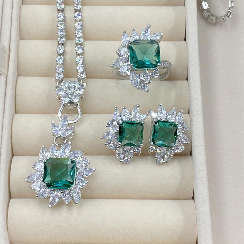 

SACE GEMS классический медный сплав циркон кольцо серьги кулон ожерелье ювелирные наборы подарки для свадебной вечеринки Open зелёный