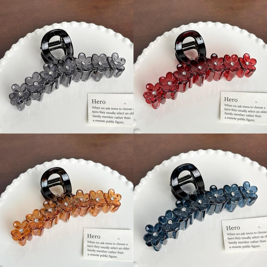 Large Vintage Floral Hair Claw Clip With Rhinestone Embellishments For Women