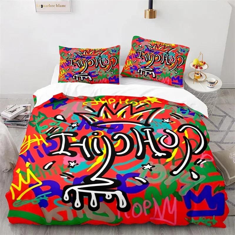 Set Copripiumino Graffiti King Set Biancheria da Letto Microfibra Hip Hop Moderno Street Art Copripiumino Per Bambini Ragazzi Decorazione Camera da Letto Giovani