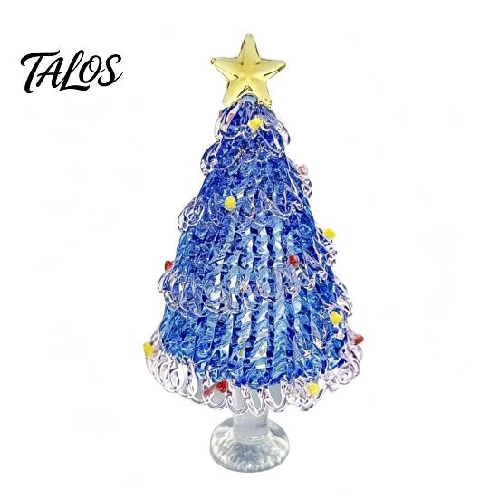 Sparkling Glass Figurine Hand Blown Christmas Tree with Golen Star, Ornament Mini Xmas Ornament, Handmade Desktop Holiday Decoration Small Decor