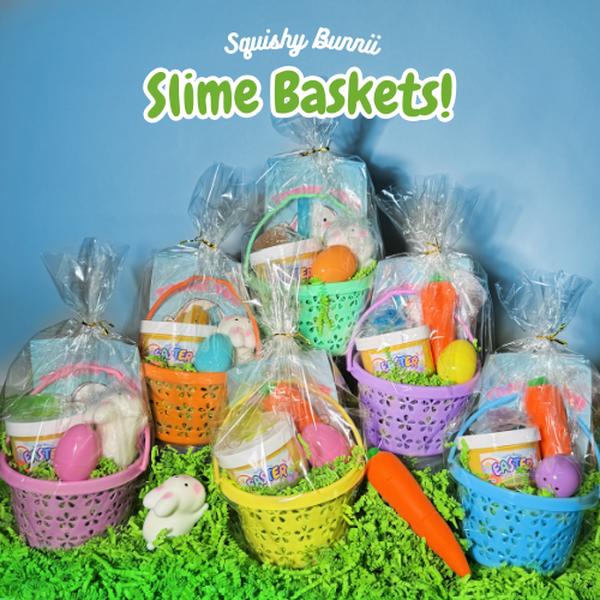 Velikonoční košík Squishybunnii se slizem! DIY Velikonoční sliz, Různý mačkací zajíček nebo pružná mrkev, Velikonoční vajíčko s posypkou, Mochi mačkací!