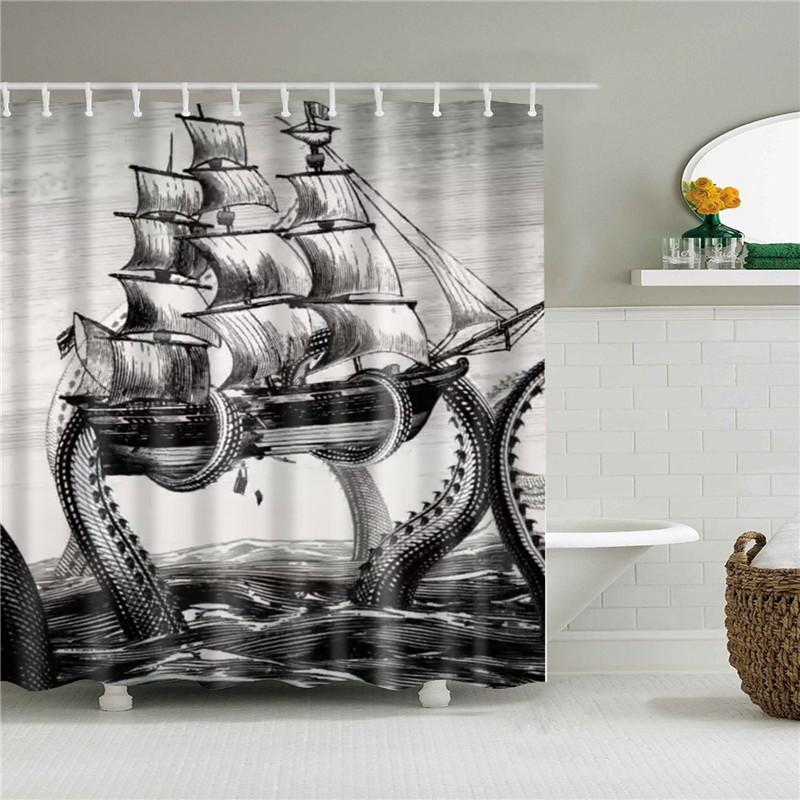 Animals Octopus Wolf Lion Seahorse Turtle Shower Curtains Bathroom Curtain Frabic Waterproof Polyester Bathroom Curtain Hooks