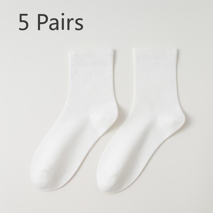 5 Pairs Mid-calf Socks Spring and Summer Cotton Pop Monthly Socks Anti-pilling Boneless Socks Women Dopamine Coloured White Student Socks