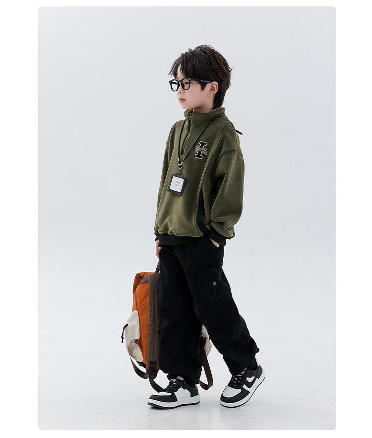 Boys' Reversible Fleece Hoodie - 2025 Autumn/Winter Collection, Thickened Half-Zip Pullover, Long-Sleeve Fashion Top for Medium/Large Kids.